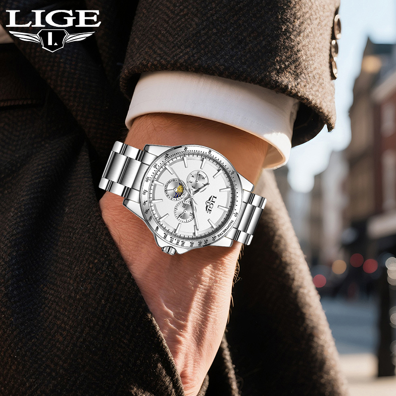 Luxury Watch Moon Phase - LIGE Top Brand Luxury Quartz Men's