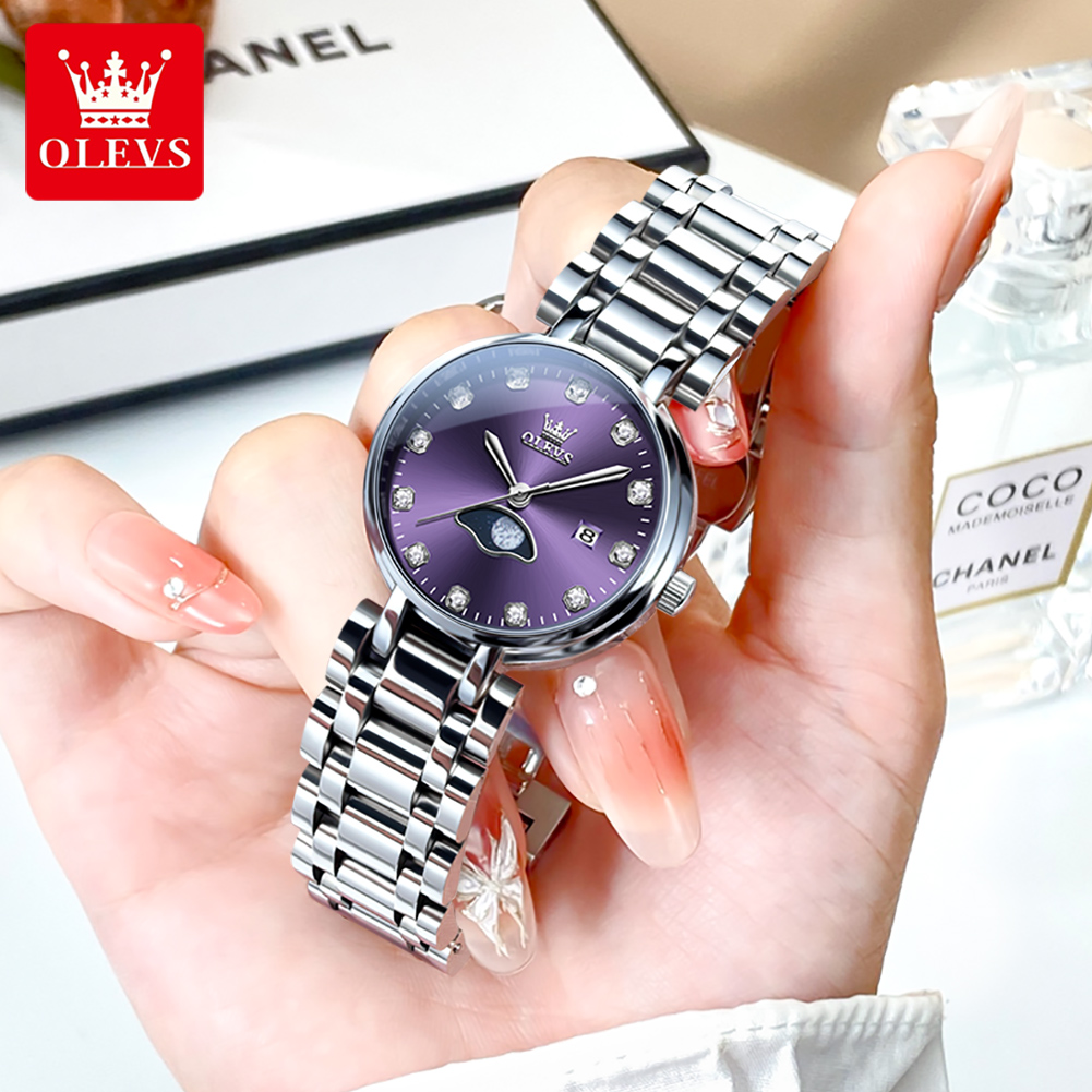 OLEVS Elegant Fashion Purple R - Luxury Watch Moon Phase ulasan dan harga