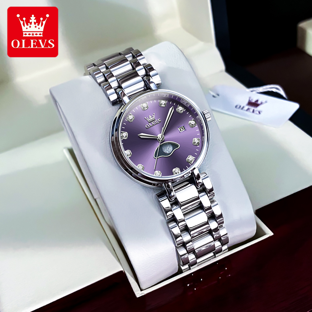 OLEVS Elegant Fashion Purple R - Luxury Watch Moon Phase ulasan dan harga