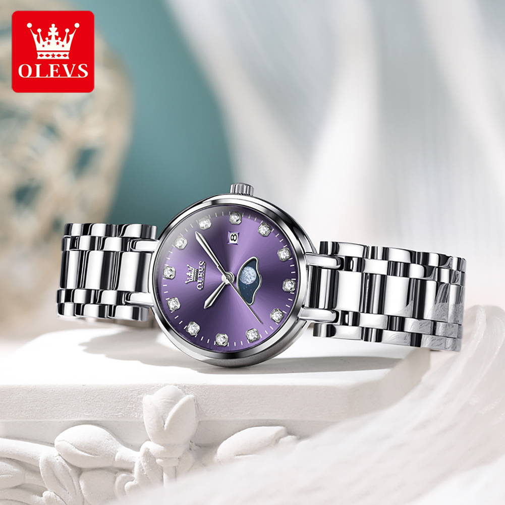 OLEVS Elegant Fashion Purple R - Luxury Watch Moon Phase ulasan dan harga