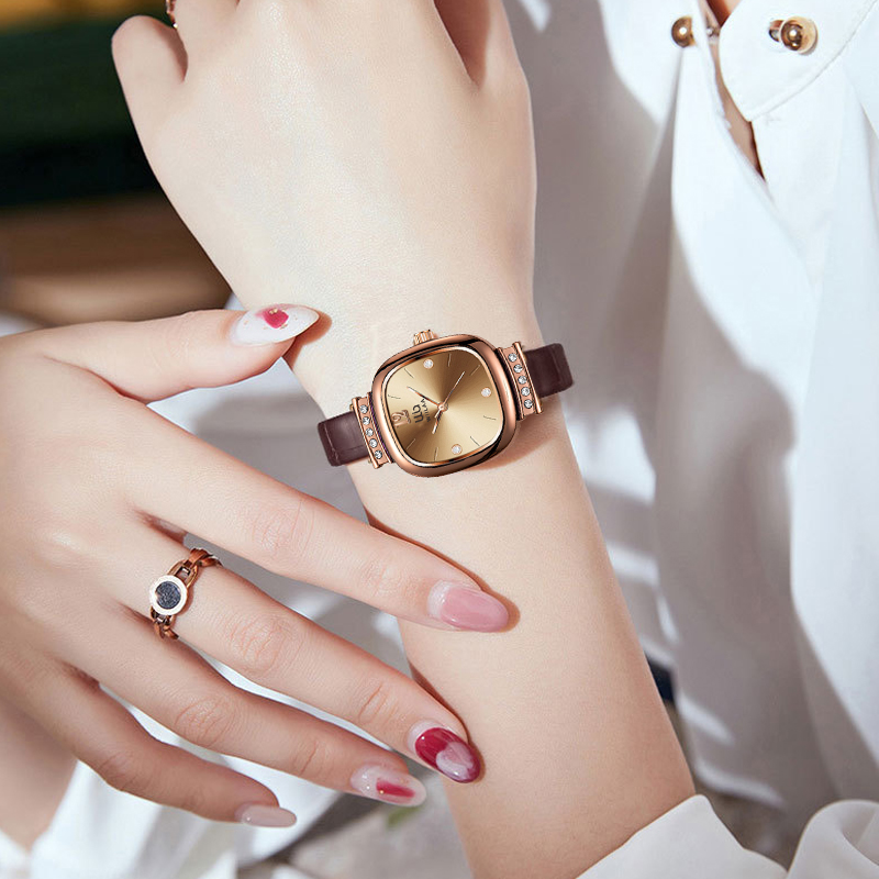 Women's Rose Gold Square Watch - Luxury Watch With Leather Strap ulasan dan harga