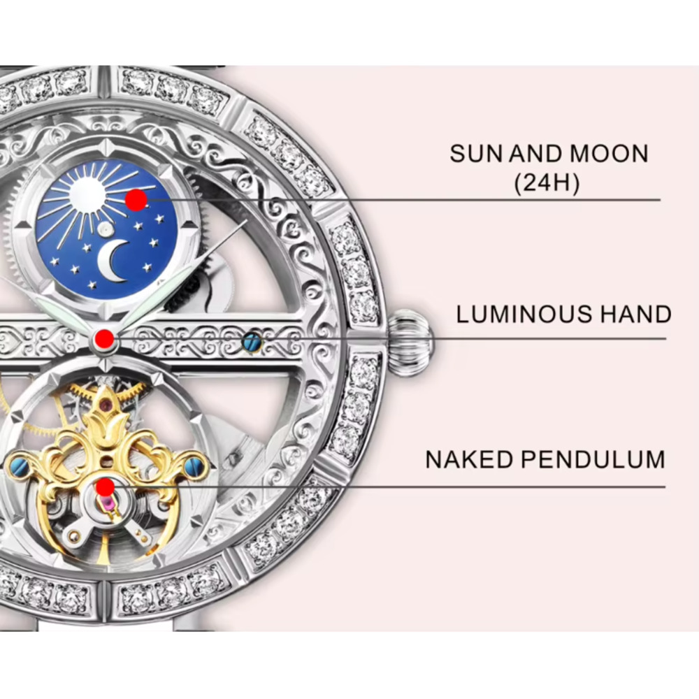 Luxury Women's Waterproof Skel - Luxury Watch Moon Phase ulasan dan harga