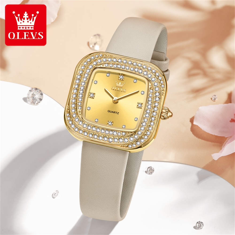 OLEVS Fashion Ladies' Square Q - Luxury Watch With Leather Strap ulasan dan harga