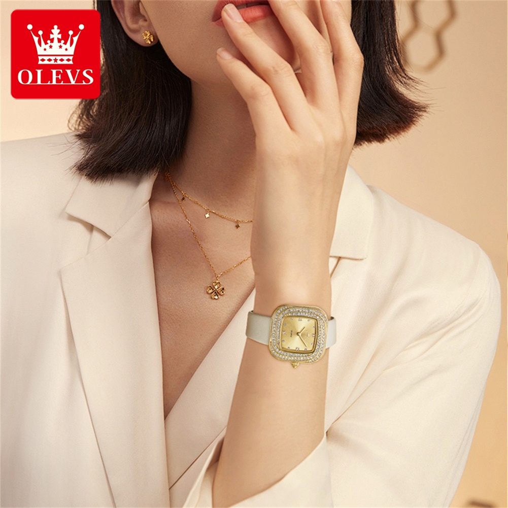 OLEVS Fashion Ladies' Square Q - Luxury Watch With Leather Strap ulasan dan harga